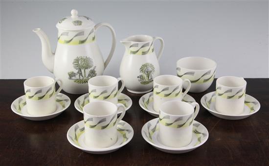 Eric Ravilious for Wedgwood. A Garden pattern sixteen piece coffee set, coffee pot and cover 18cm